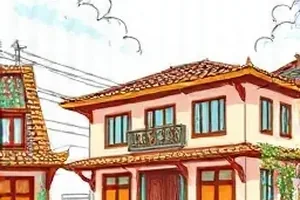 老楼十八级台阶向上的俯视画面